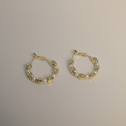 Textured Stone Pearl Hoops