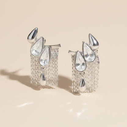 Silver Rain Statement Earrings