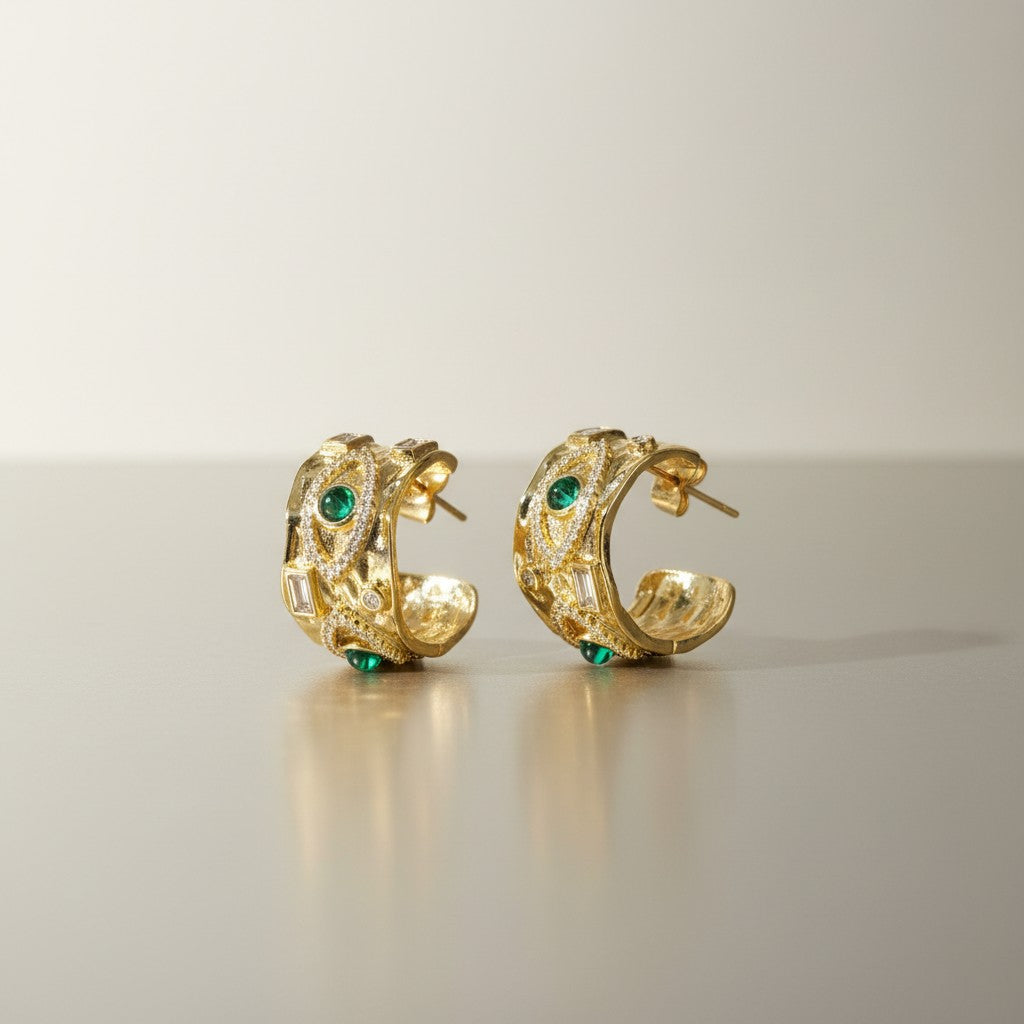Green Evil Eye Statement Hoops