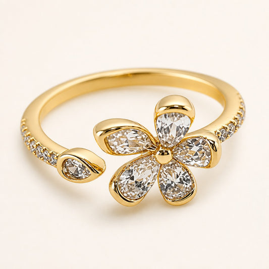 Gold Crystal Flower Ring