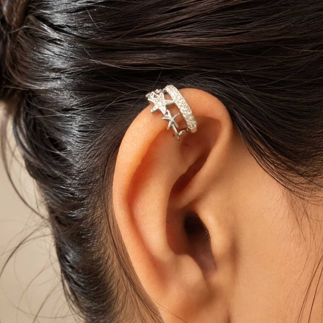 Star Charm Silver Ear Cuff