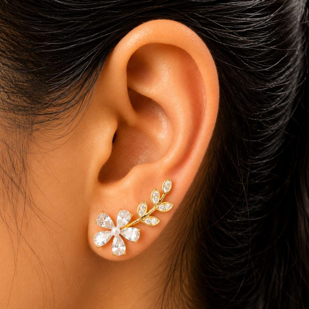 Golden Petal Climber Earrings
