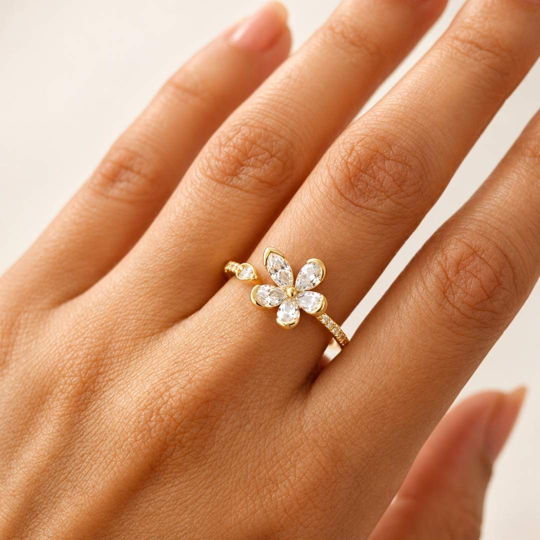 Gold Crystal Flower Ring