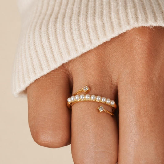 Crossed Pearl Ring
