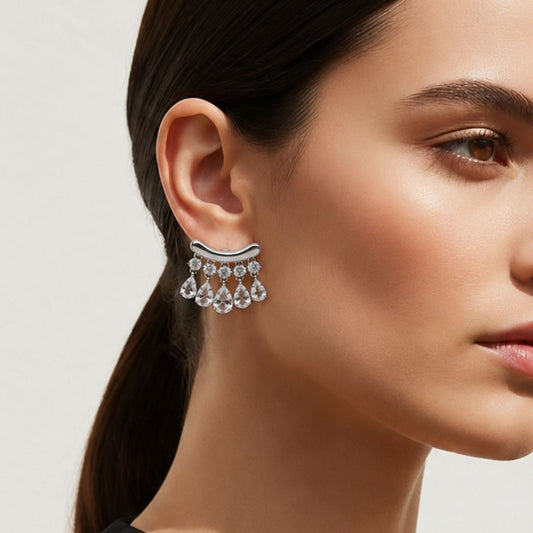 Silver Crystal Waterfall Studs