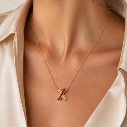 Ruby Crossed Elegance Necklace