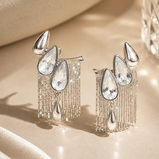 Silver Rain Statement Earrings