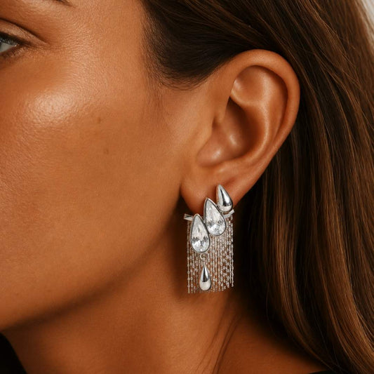 Silver Rain Statement Earrings