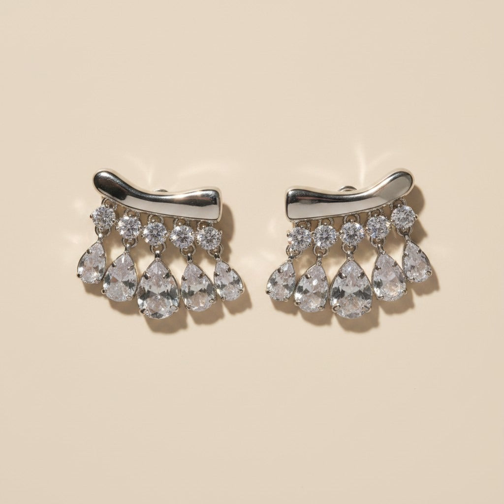 Silver Crystal Waterfall Studs