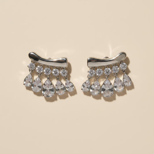 Silver Crystal Waterfall Studs