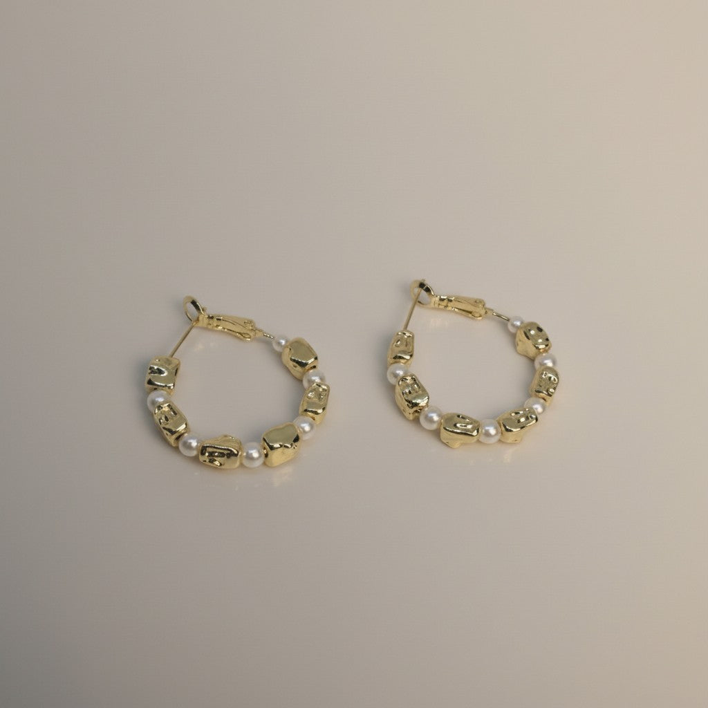 Textured Stone Pearl Hoops
