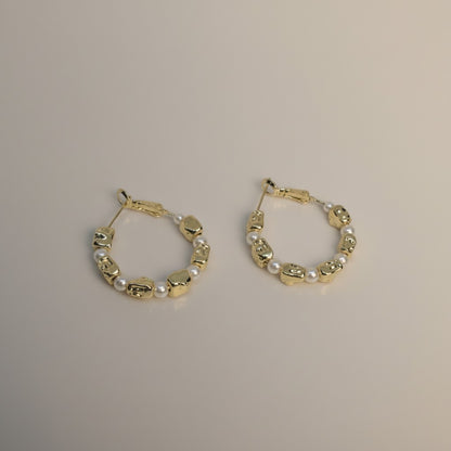 Textured Stone Pearl Hoops